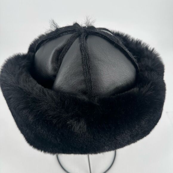 Zara Faux Leather & Fur Winter Hat Small Black‎ Mob Wives Goth Luxury Old Money - Picture 3 of 7